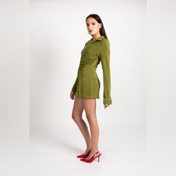 With Jean Andy Mini Green Shirt Dress Long Sleeve Size XS - Picture 7 of 15